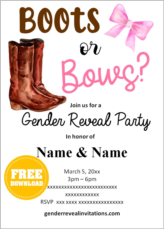 boots or bows gender reveal invitations