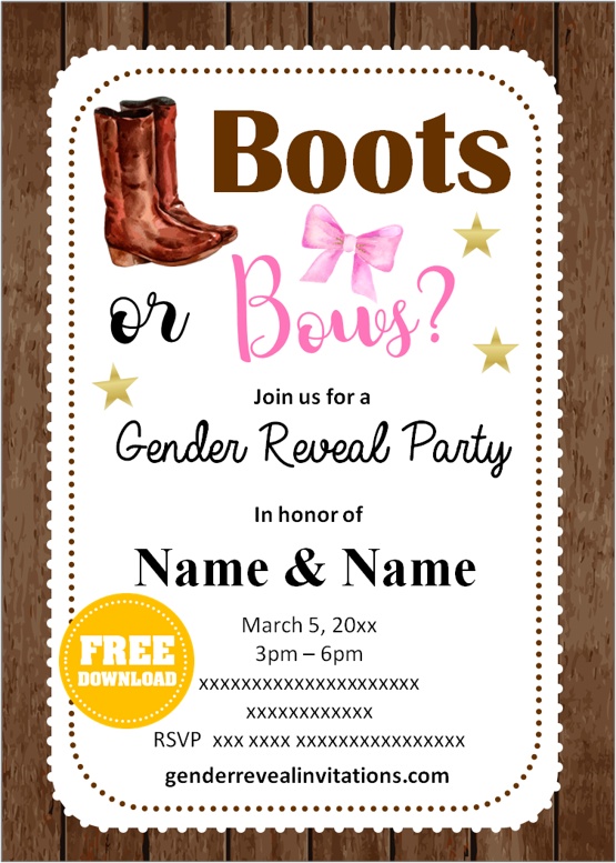 Boots Or Bows Gender Reveal Party Invitation