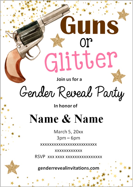 Guns or Glitter Gender Reveal Party Invitation